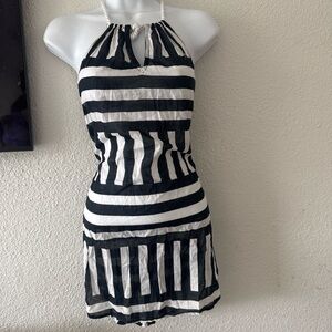 Black and White Striped Halter Dress